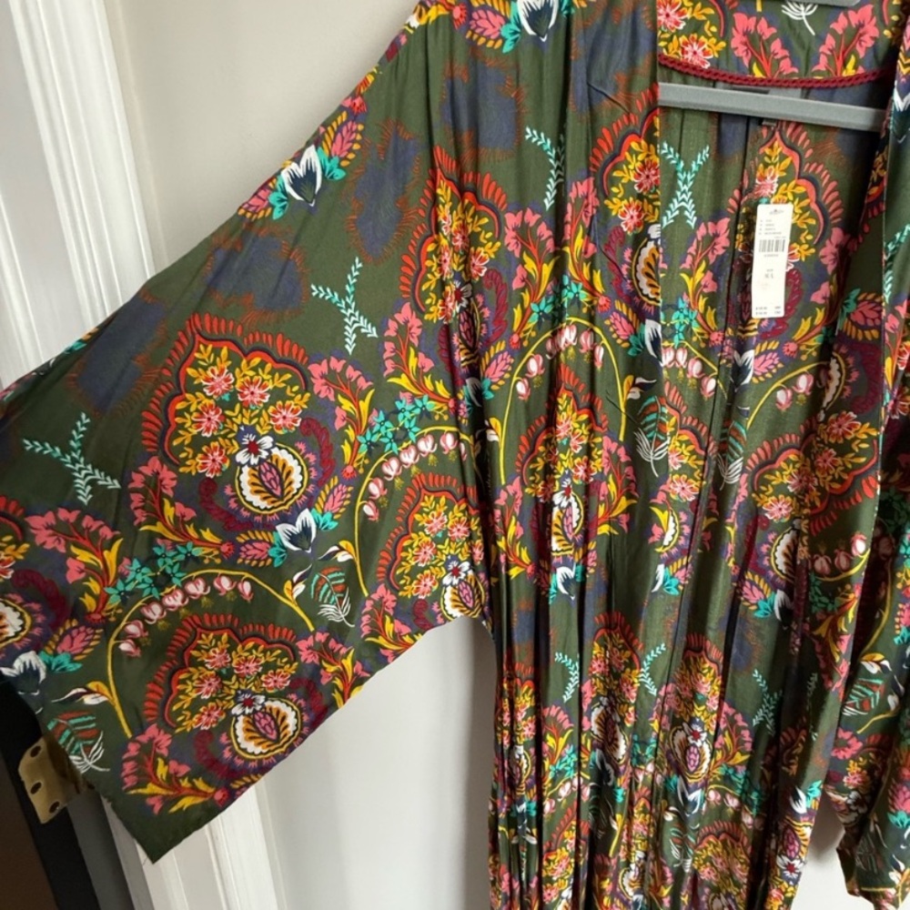 New Anthropologie Emmanuelle Boho Olive Green Paisley Belted Robe Cover Up S - Picture 5 of 7